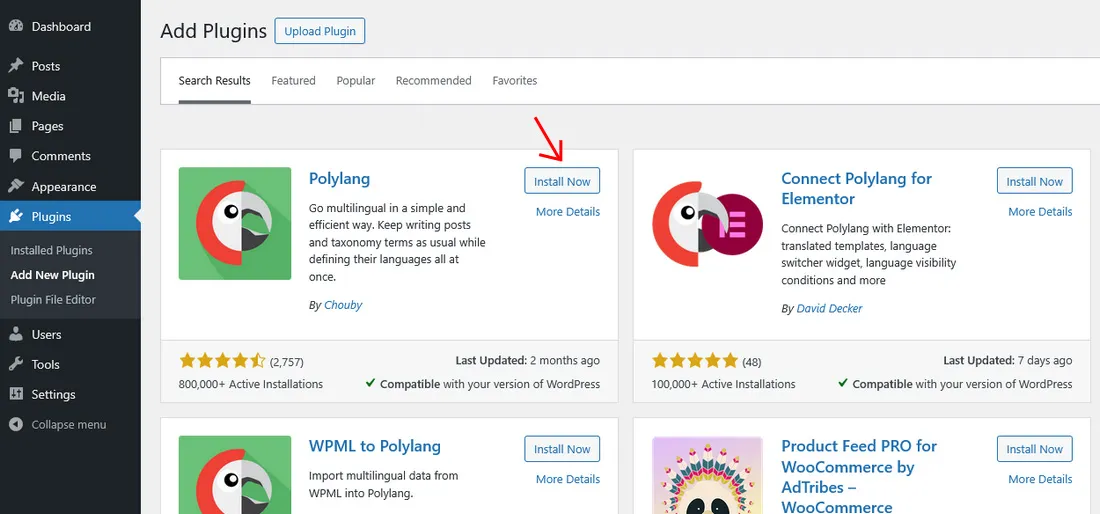 install Polylang plugin