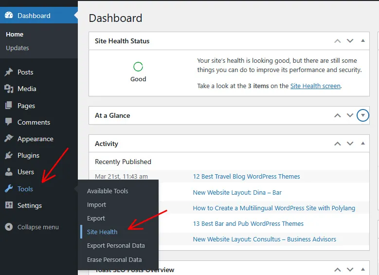 WordPress site health option