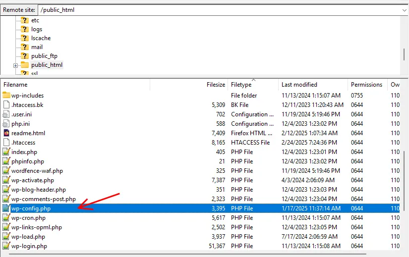 WordPress wp-config file