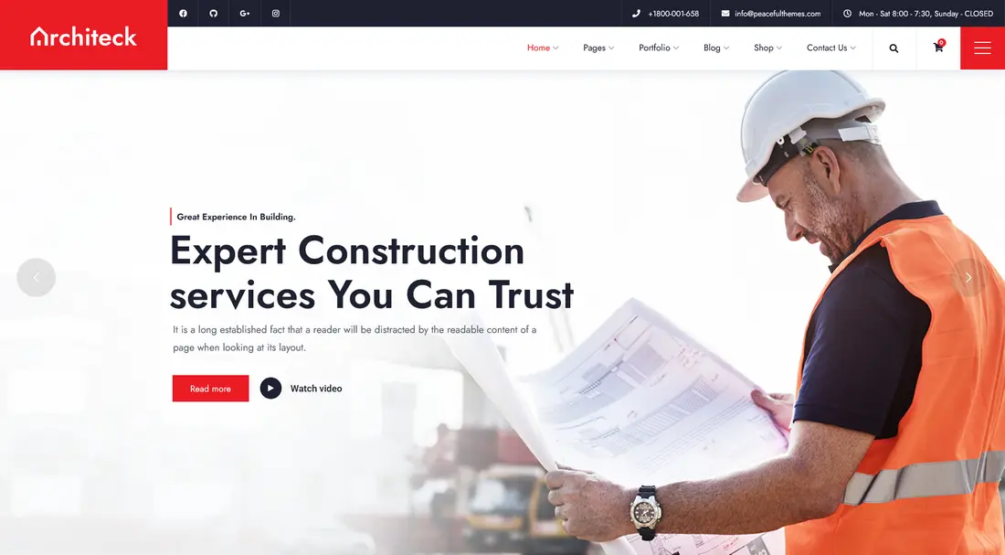 Architeck construction company WordPress theme