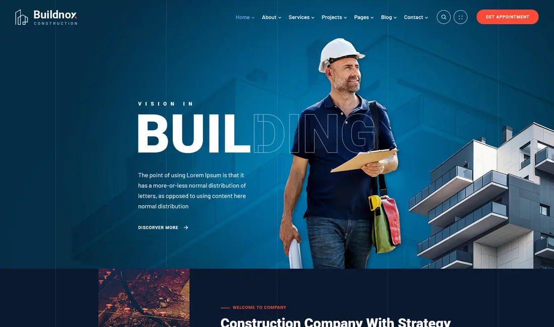 Buildnox construction company WordPress theme