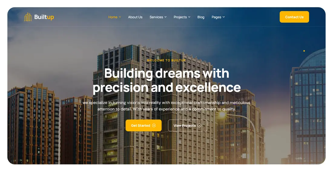 Builtup construction company WordPress theme
