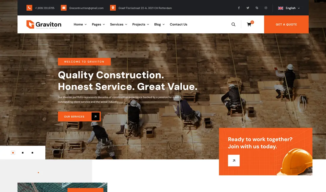 Graviton construction company WordPress theme