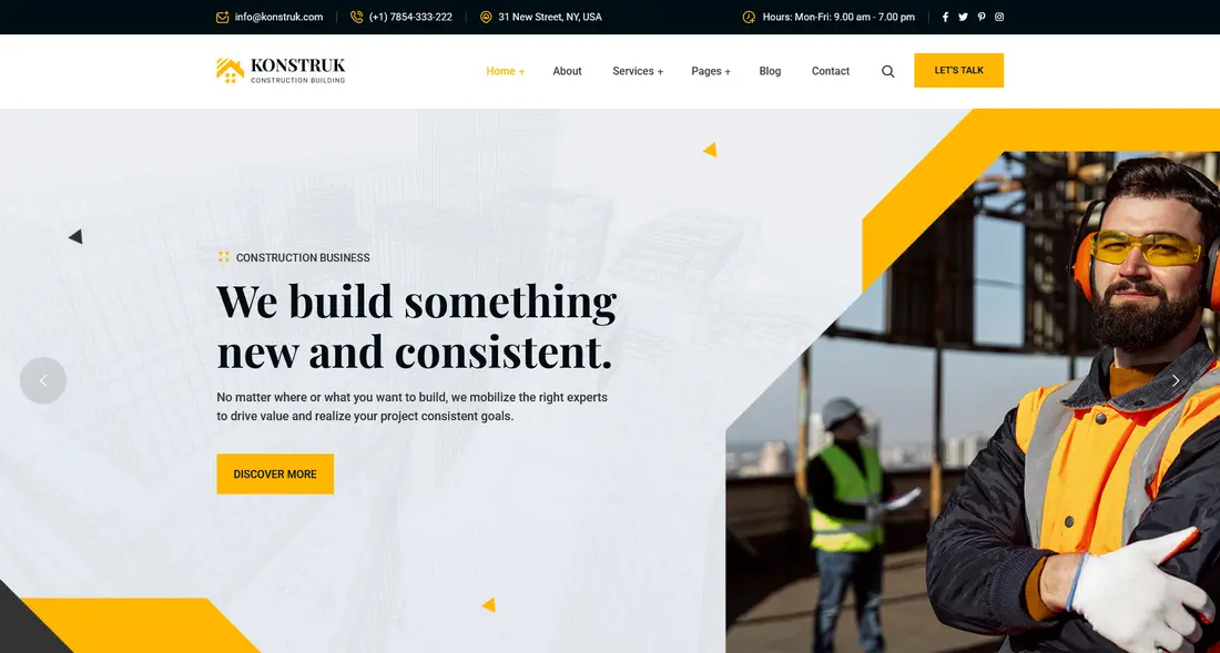 Konstruk construction company WordPress theme