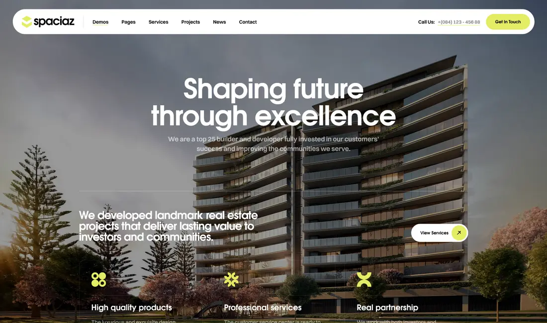Spaciaz construction company WordPress theme