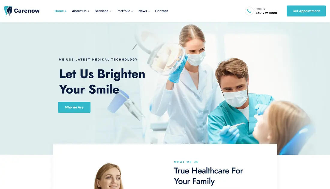 Carenow Dentist WordPress theme