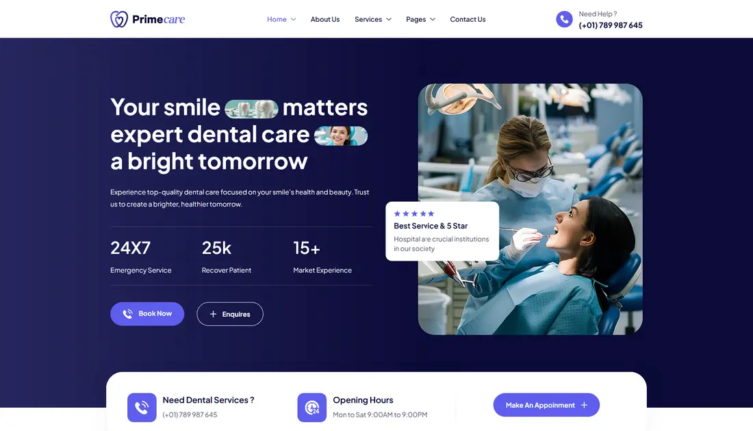 Primecare dental clinic WordPress theme