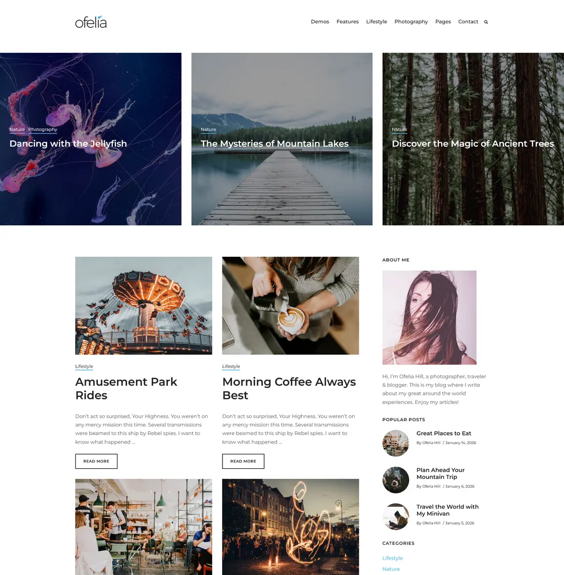 Ofelia travel blog theme for nomads